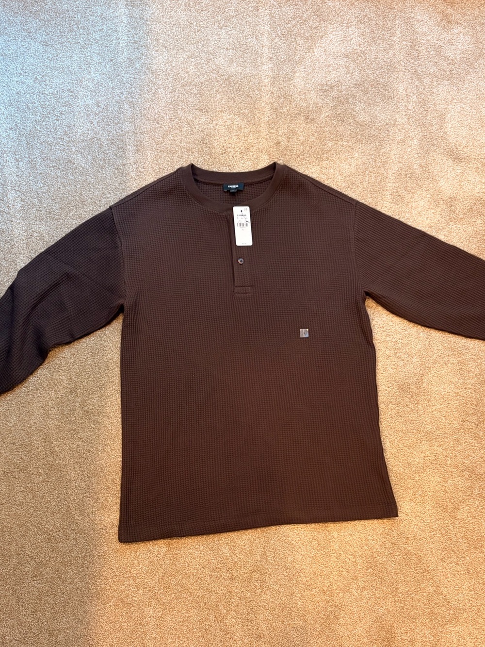 Express Men's Chocolate Brown Waffle Henley Sweatshirt